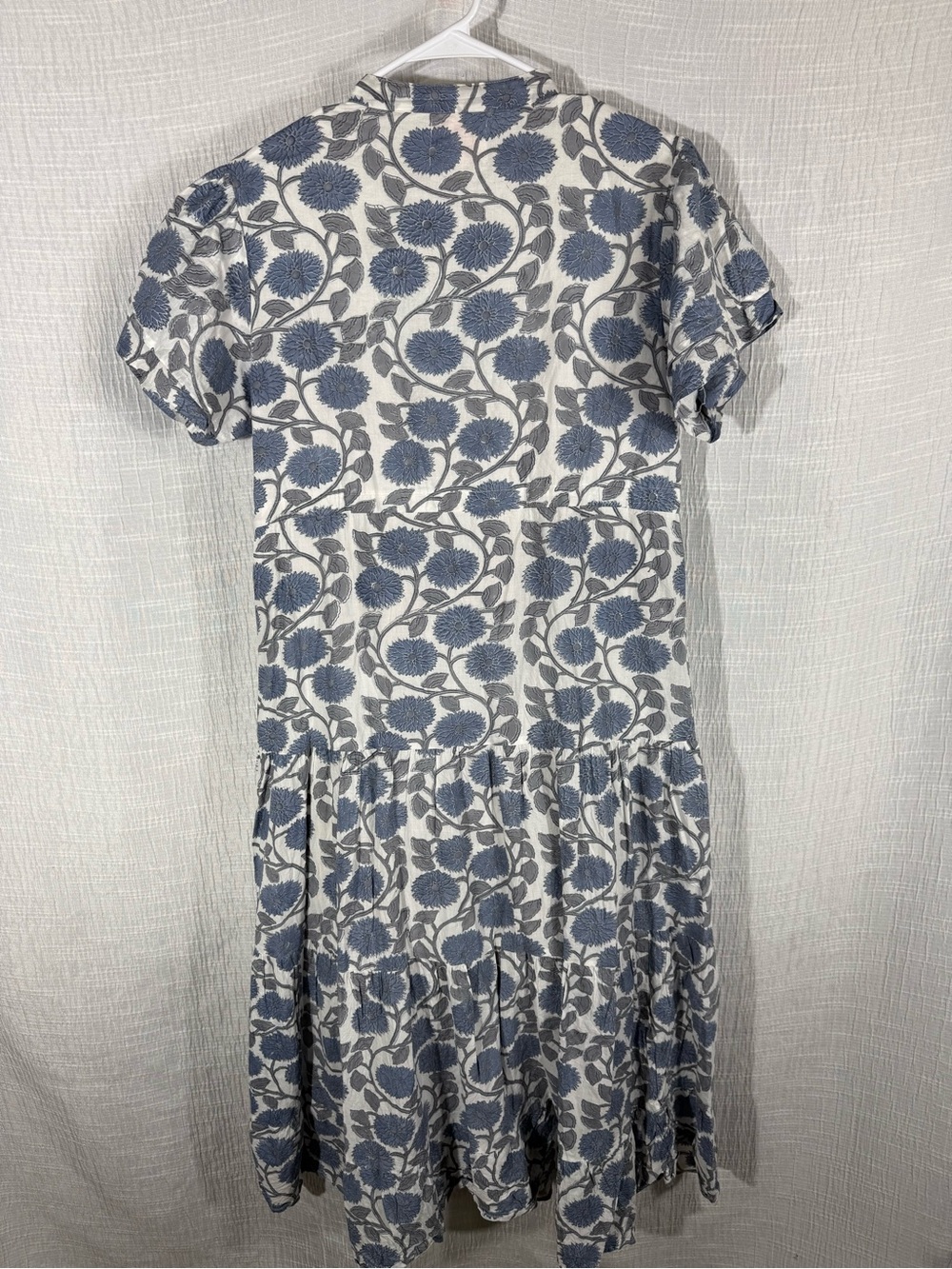 Victoria Dunn Blue Floral Block Print Cotton Midi Dress Made in India | M - Picture 13 of 14